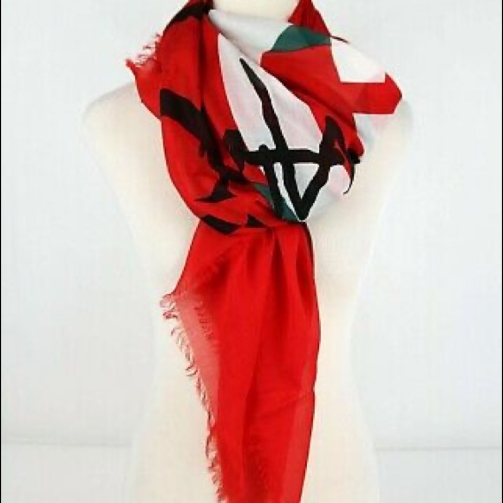 GUCCI Coco Capitan Red Silk Scarf Shawl 494005 Logo Collector Rare Words Luxury - Picture 6 of 15